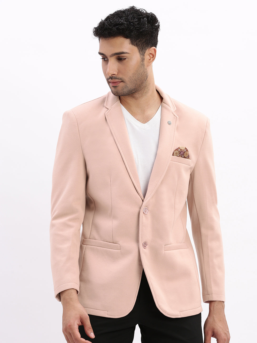 Men's Peach Single-Breasted Slim Fit Blazer with Notched Lapel