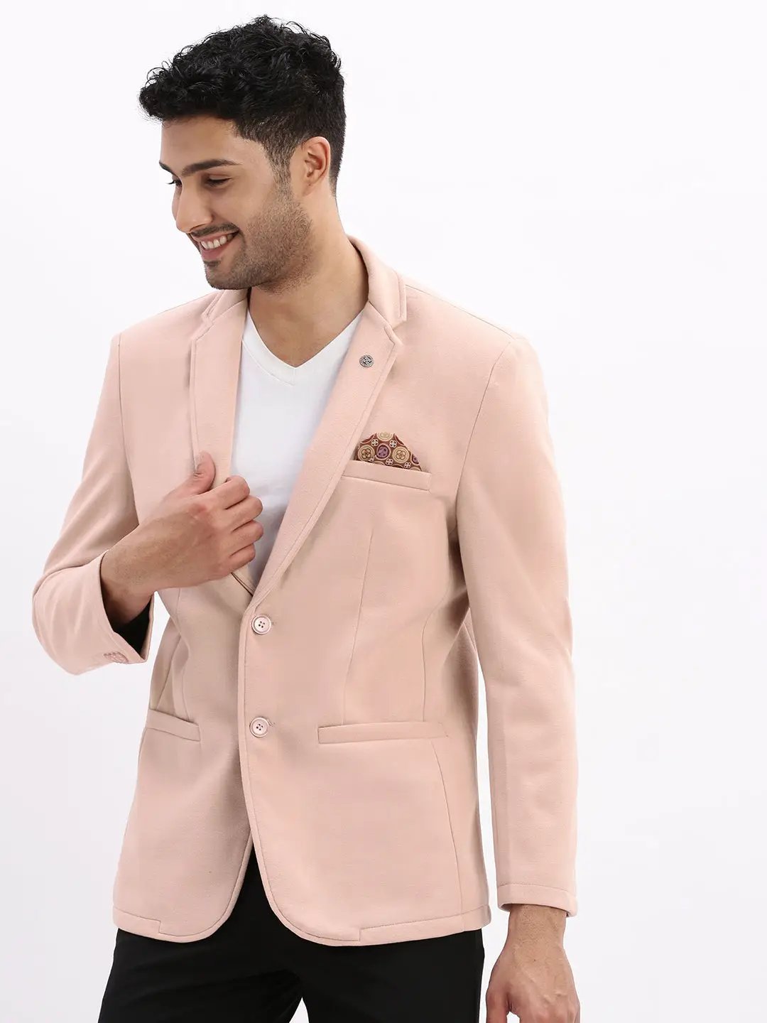 Men's Peach Single-Breasted Slim Fit Blazer with Notched Lapel - from SHOWOFFFF