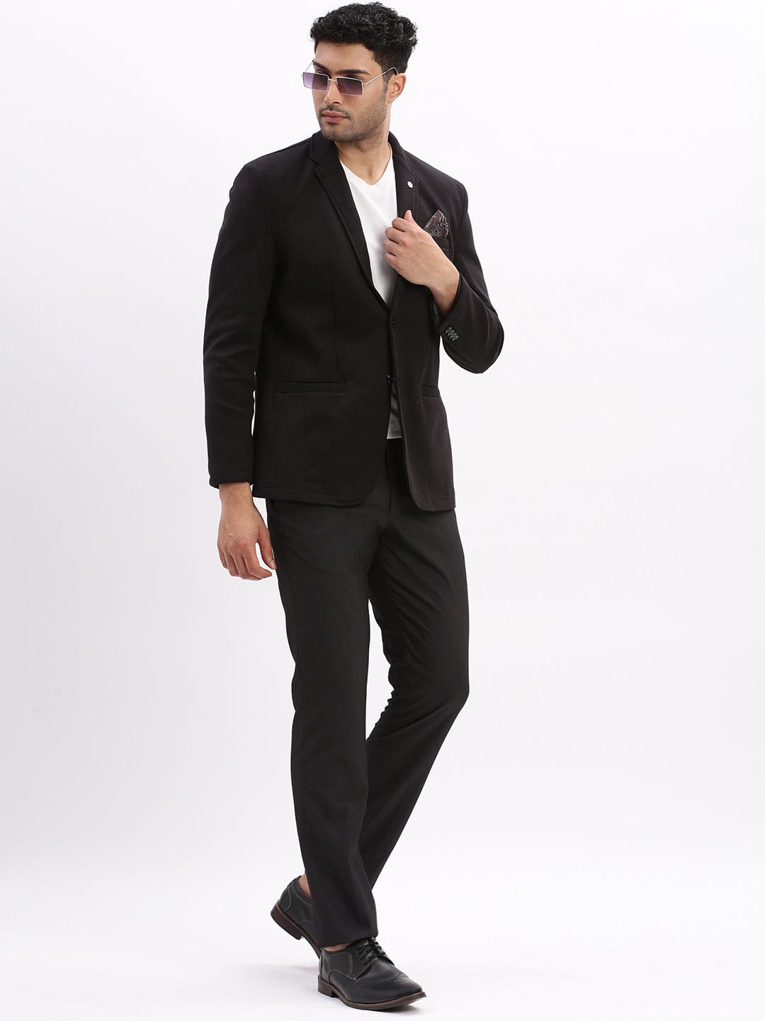 Men's Black Single-Breasted Slim Fit Blazer with Notch Lapel