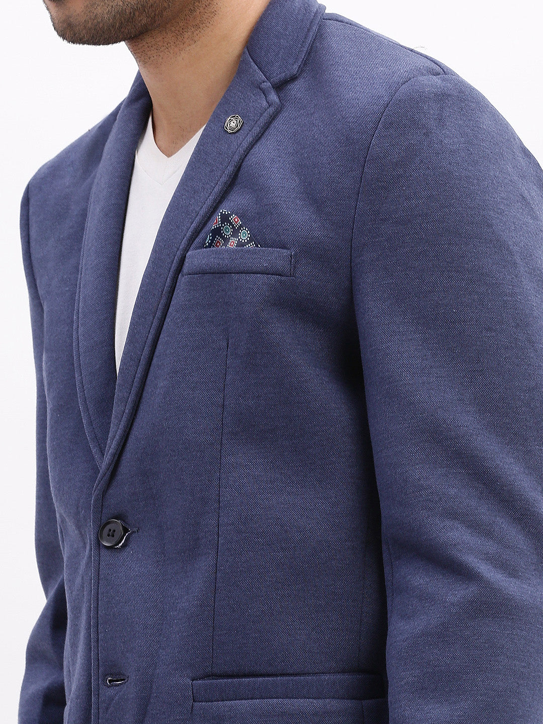 Men's Blue Tailored Single-Breasted Blazer with Notched Lapel