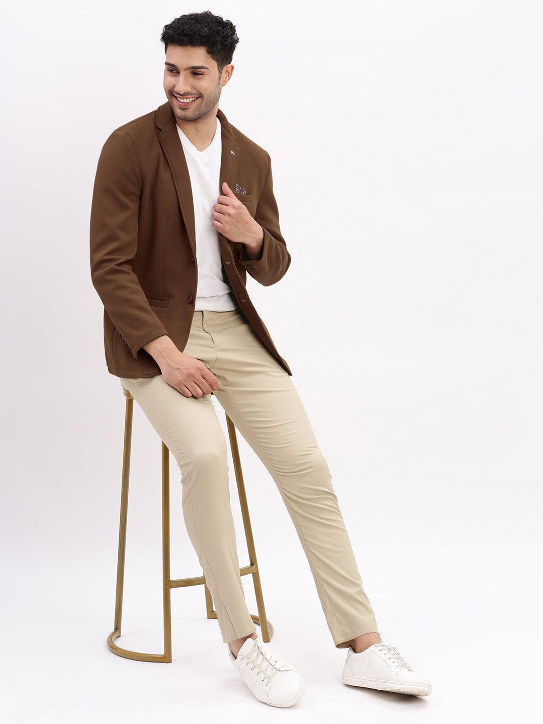 Men's Brown Single-Breasted Slim Fit Blazer with Notch Lapel