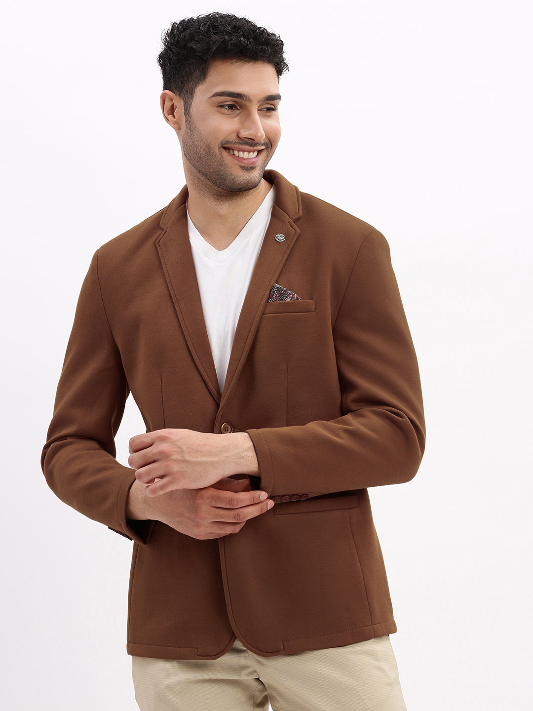 Men's Coffee Brown Tailored Single-Breasted Blazer