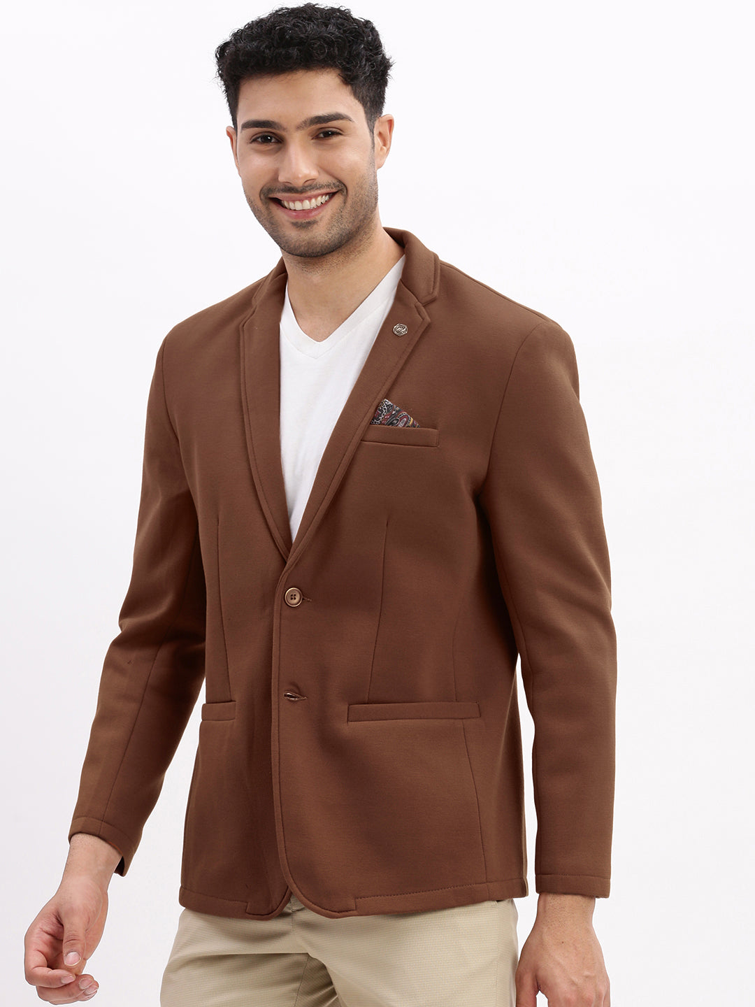 Men's Coffee Brown Tailored Single-Breasted Blazer
