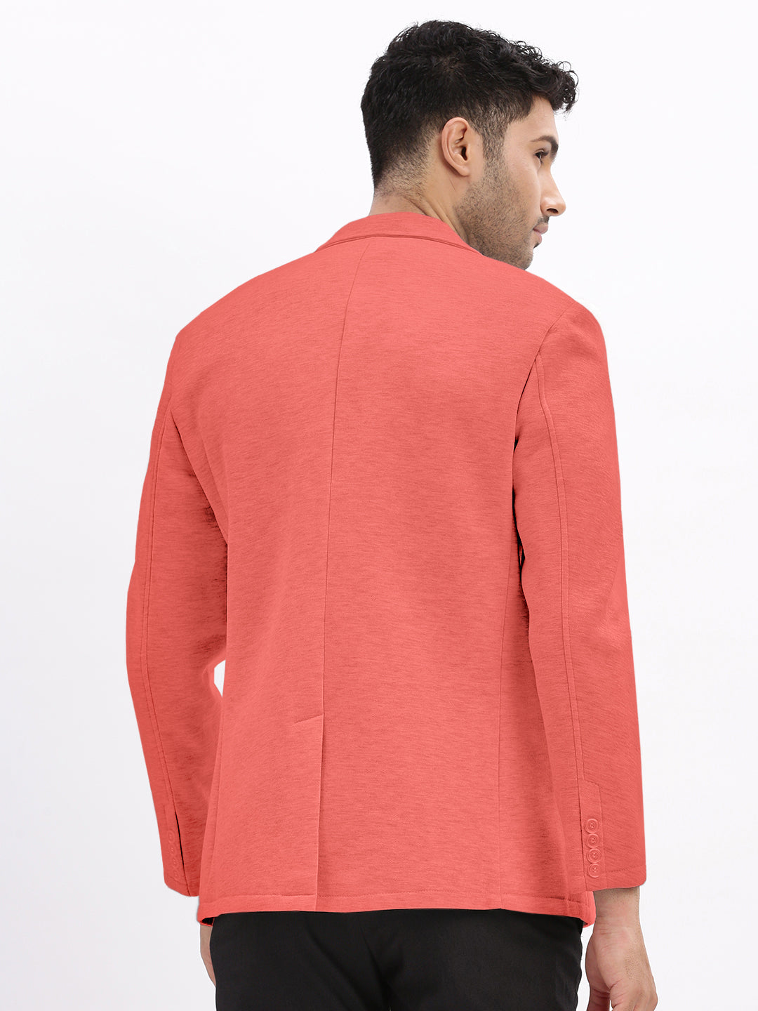 Men's Coral Single-Breasted Slim Fit Blazer with Notched Lapel