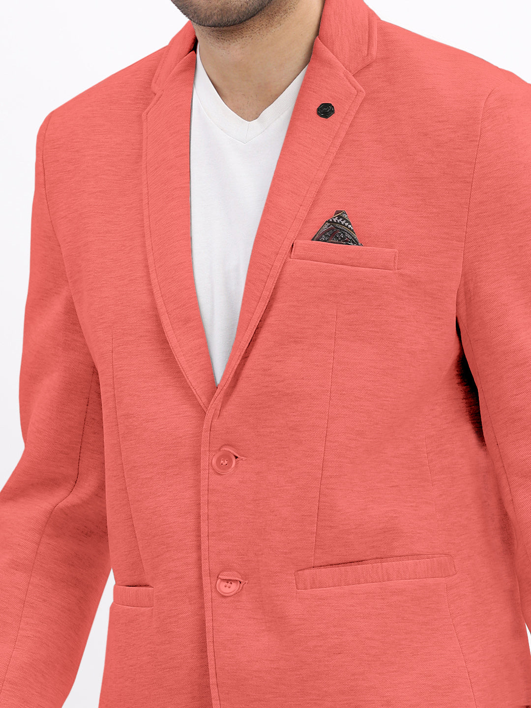 Men's Coral Single-Breasted Slim Fit Blazer with Notched Lapel