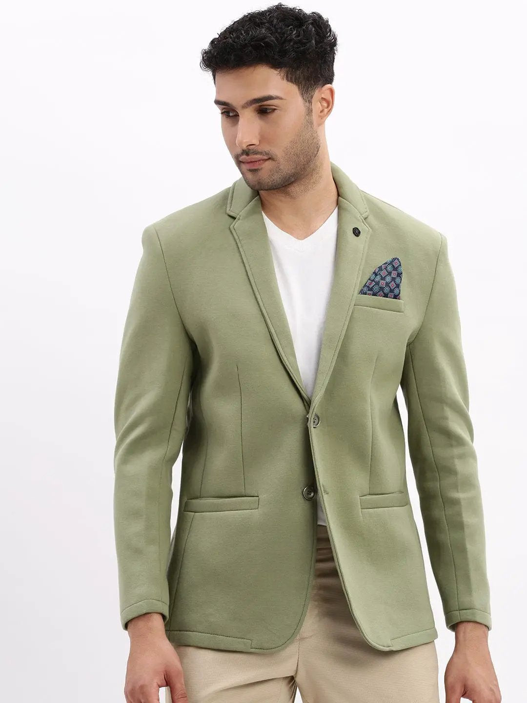 Men's Green Single-Breasted Slim Fit Blazer with Notch Lapel - from SHOWOFFFF