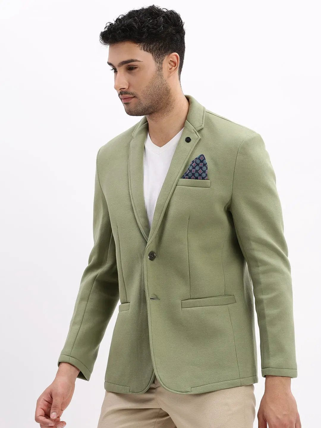 Men's Green Single-Breasted Slim Fit Blazer with Notch Lapel - from SHOWOFFFF
