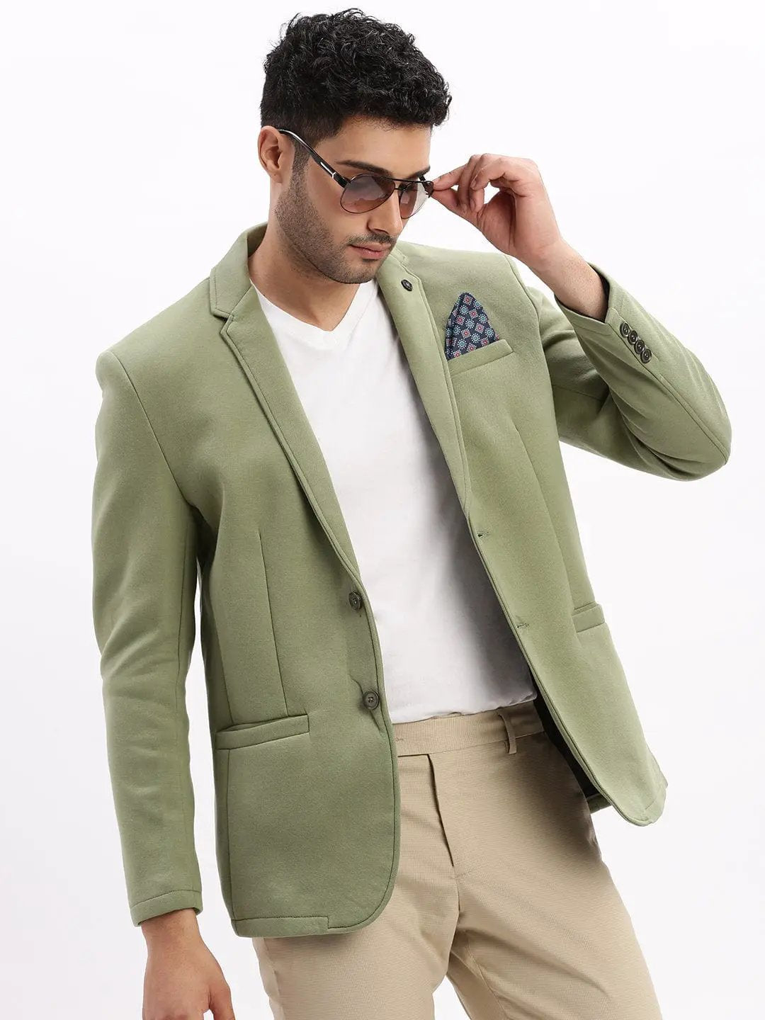 Men's Green Single-Breasted Slim Fit Blazer with Notch Lapel - from SHOWOFFFF