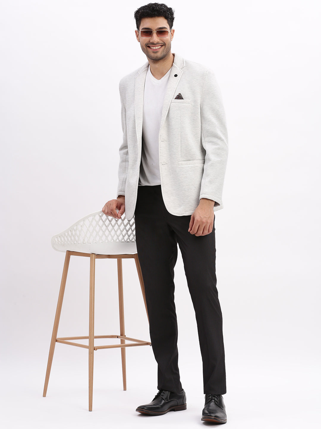 Men's Grey Single-Breasted Slim Fit Blazer with Notched Lapel