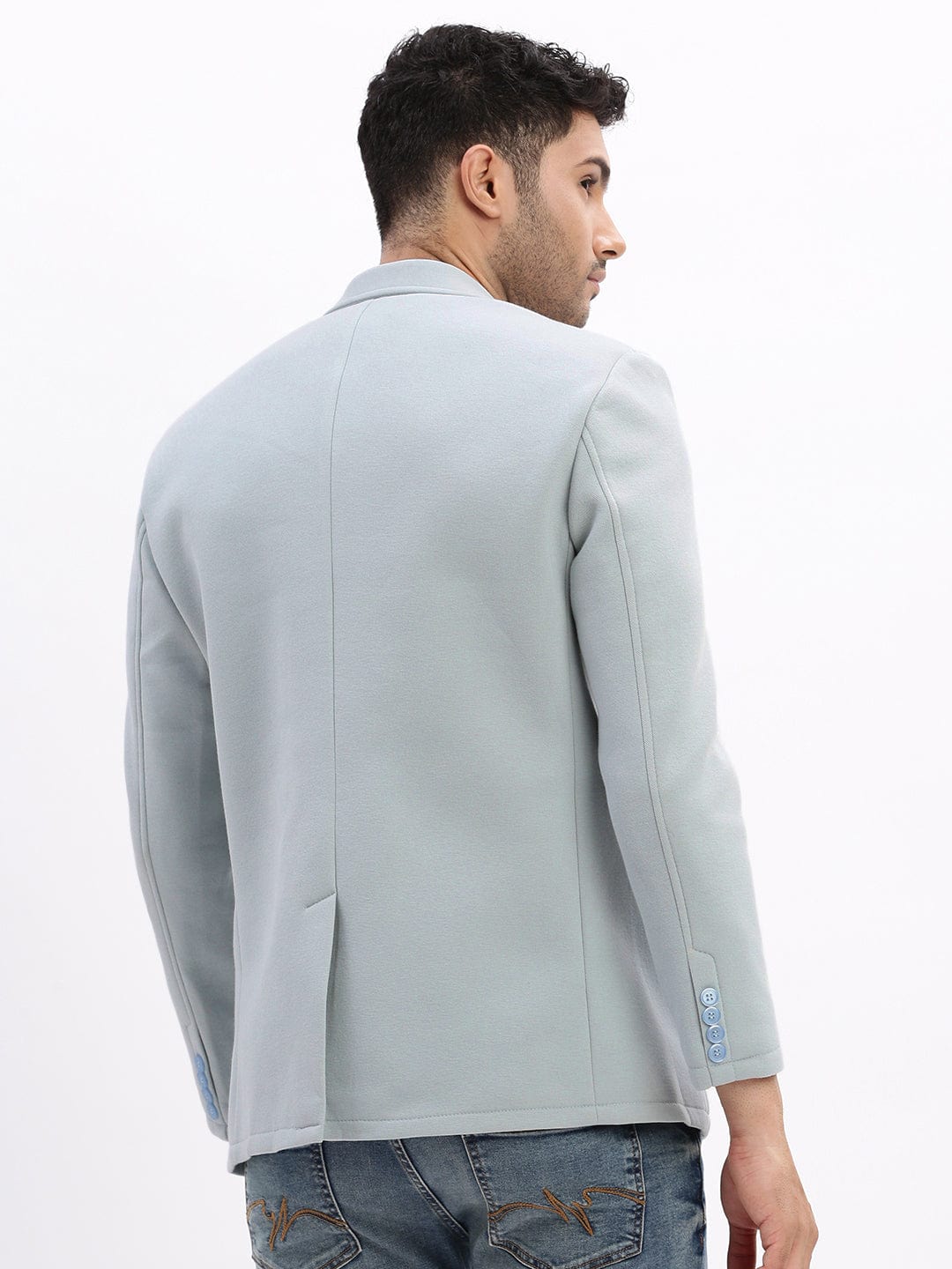 Men's Light Blue Single-Breasted Slim Fit Blazer with Notch Lapel