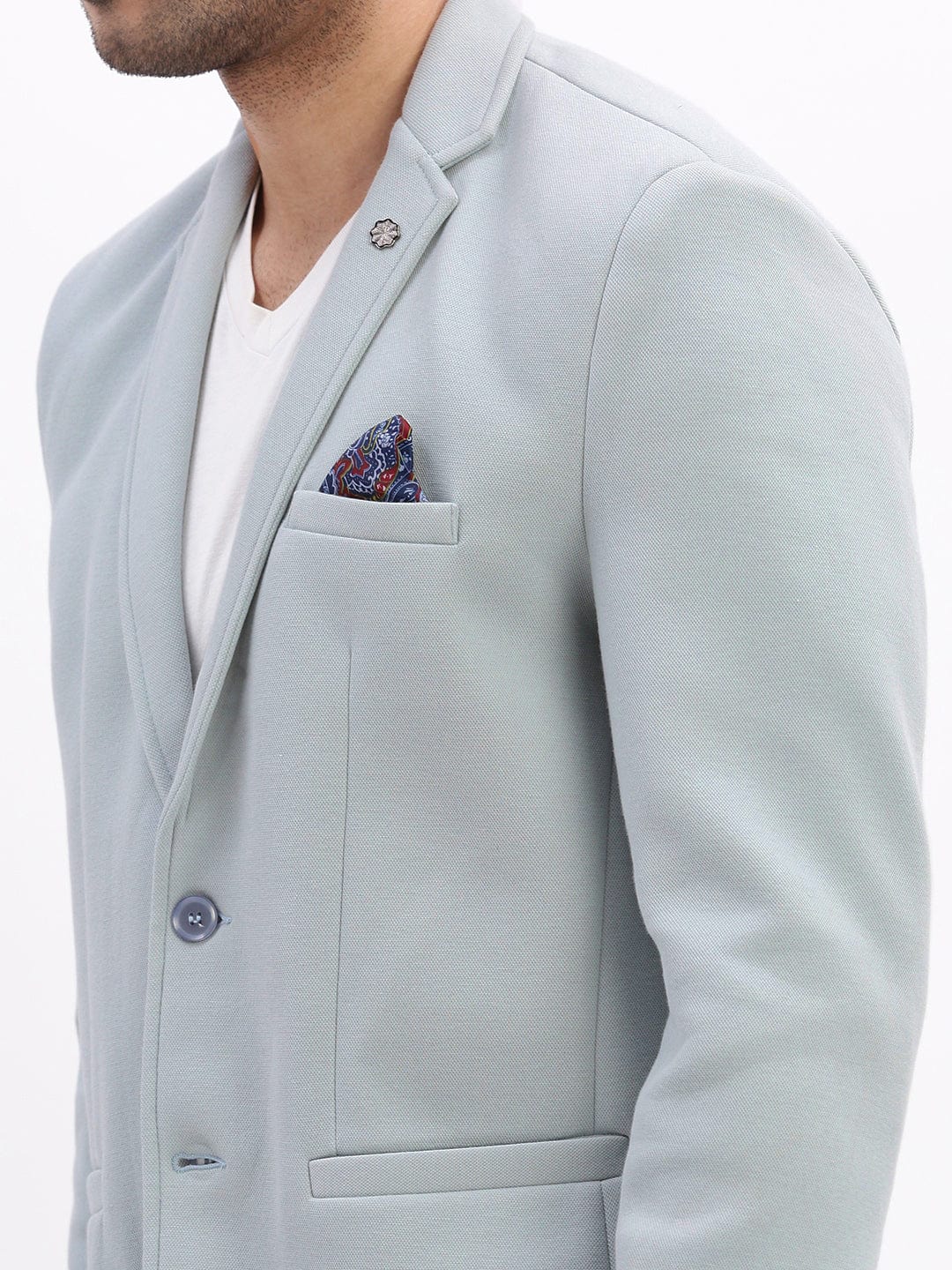 Men's Light Blue Single-Breasted Slim Fit Blazer with Notch Lapel