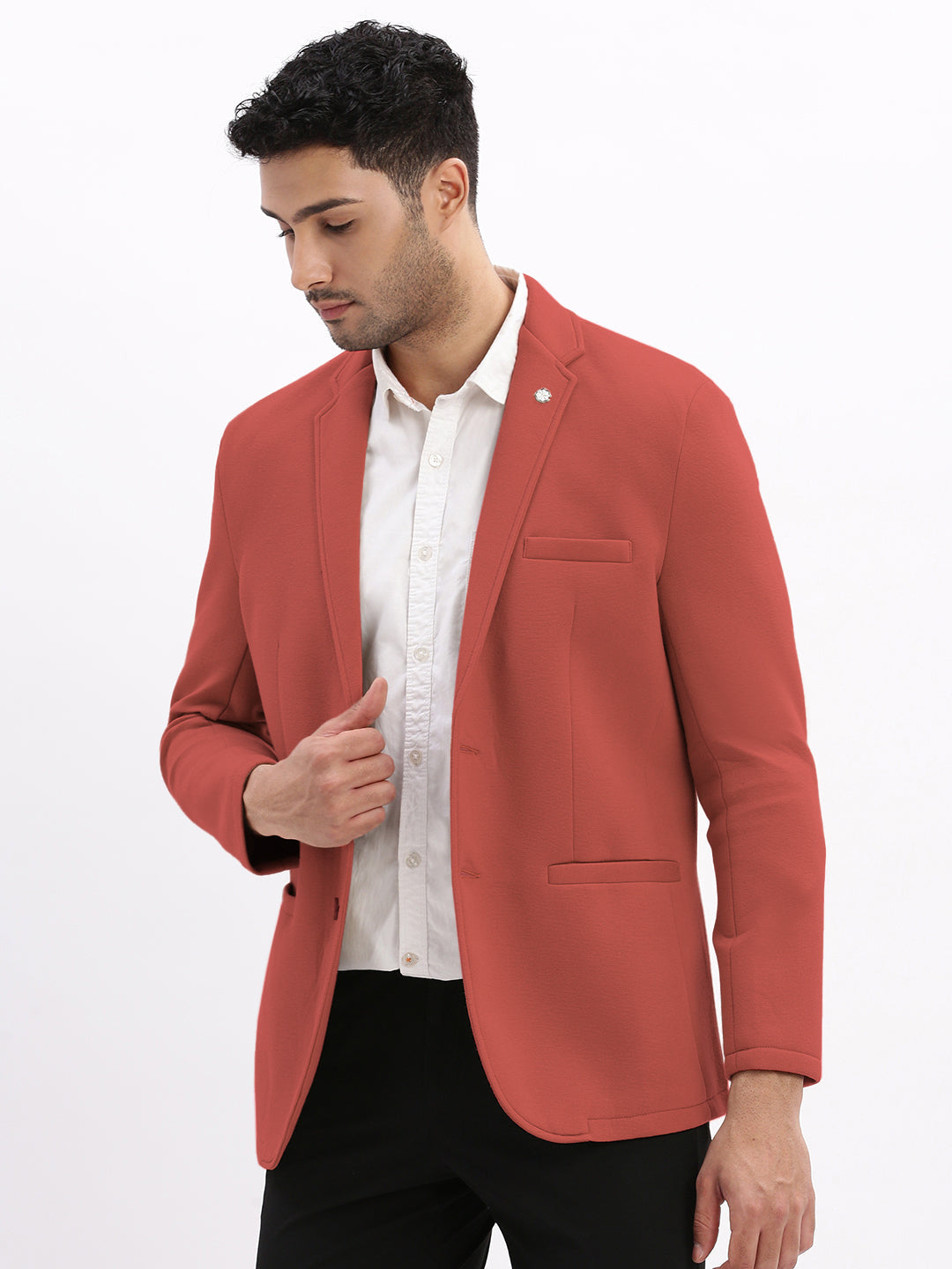 Men's Pink Single-Breasted Slim Fit Blazer with Notched Lapel