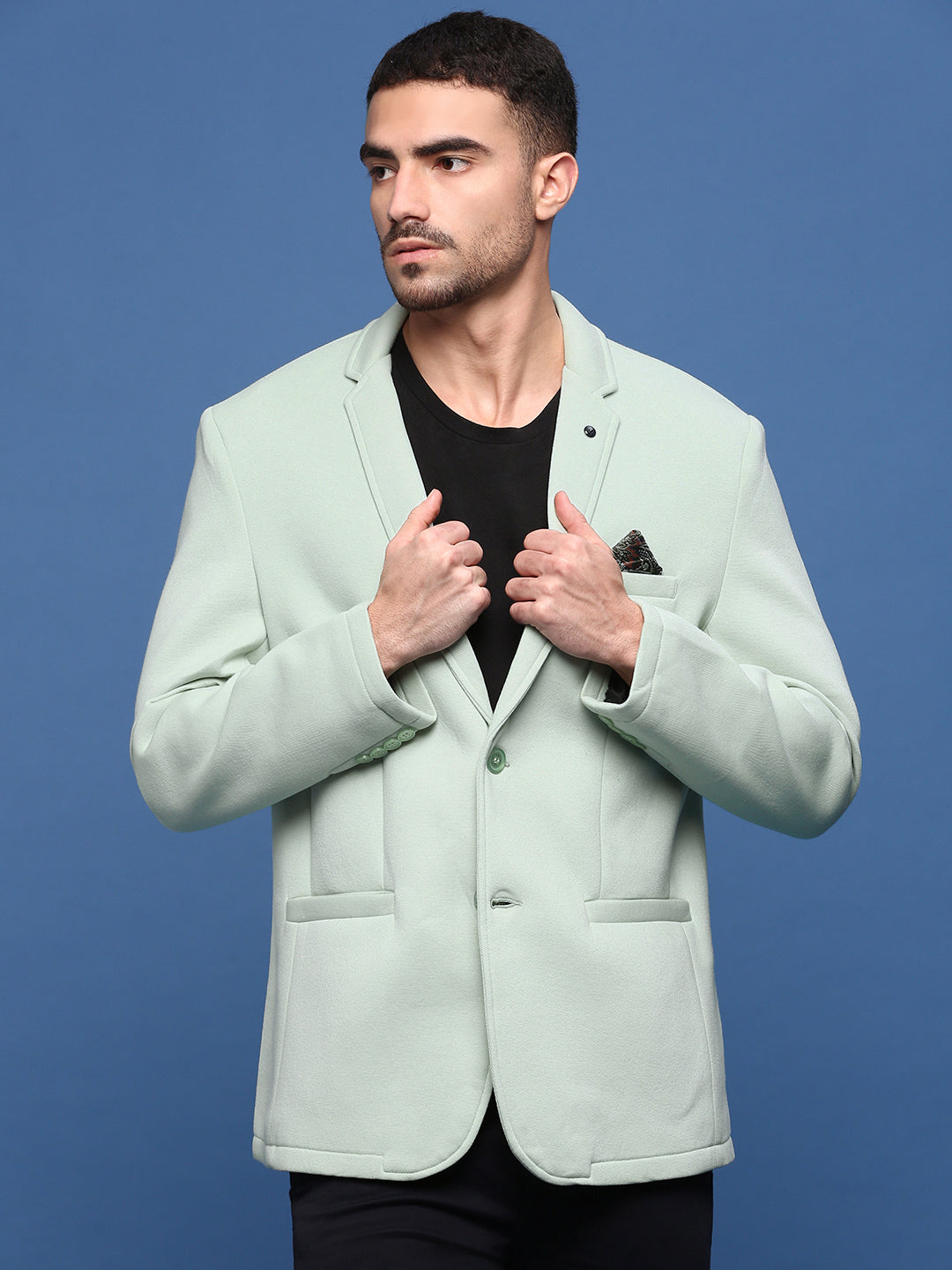 Men's Sea Green Single-Breasted Slim Fit Blazer with Notched Lapel