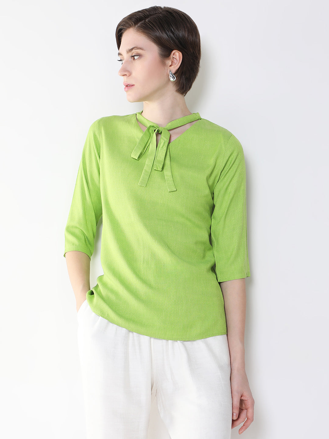 Women Solid Green Top