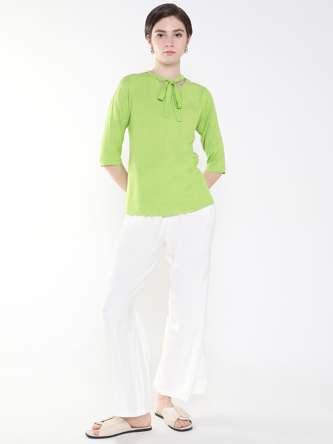 Women Solid Green Top