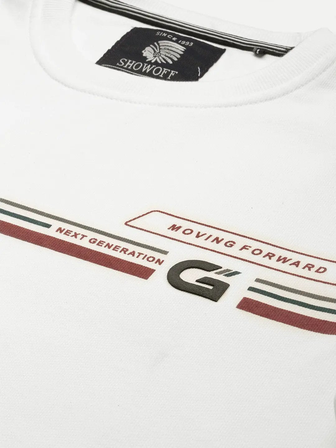 Men's Round Neck Printed White Pullover