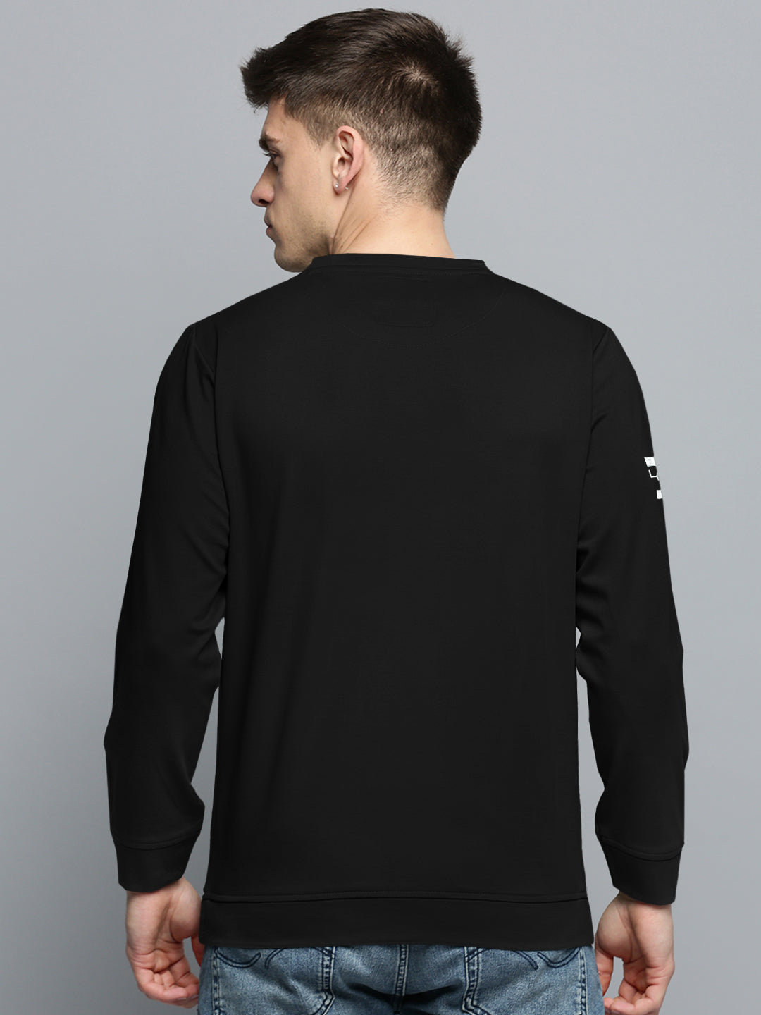 Men's Typography Black Round Neck Ribbed Sweatshirt