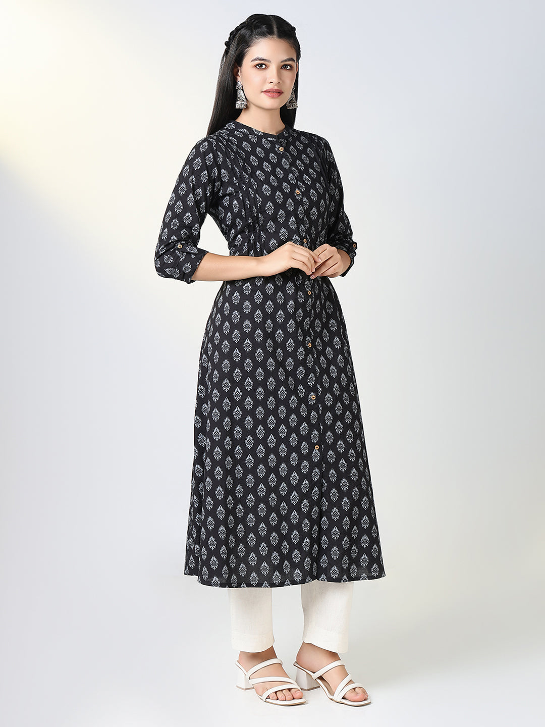 Women Black Ethnic Motifs A Line Kurta