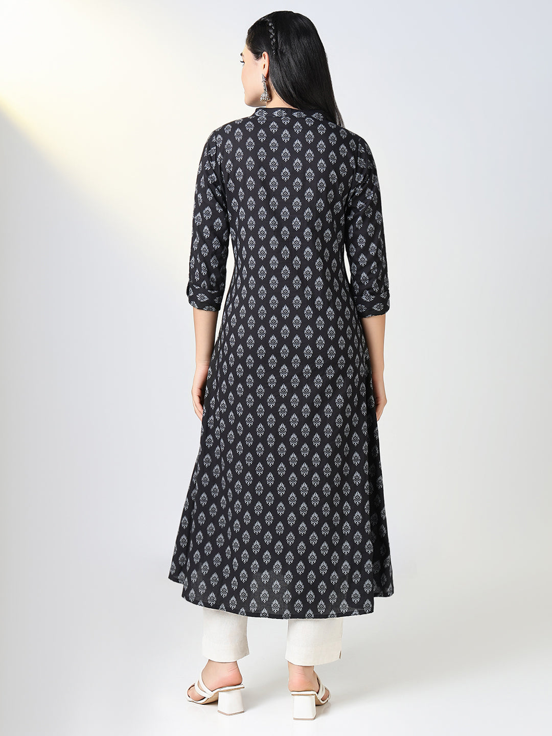 Women Black Ethnic Motifs A Line Kurta