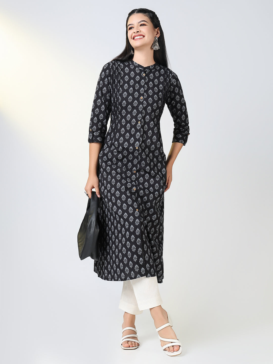 Women Black Ethnic Motifs A Line Kurta