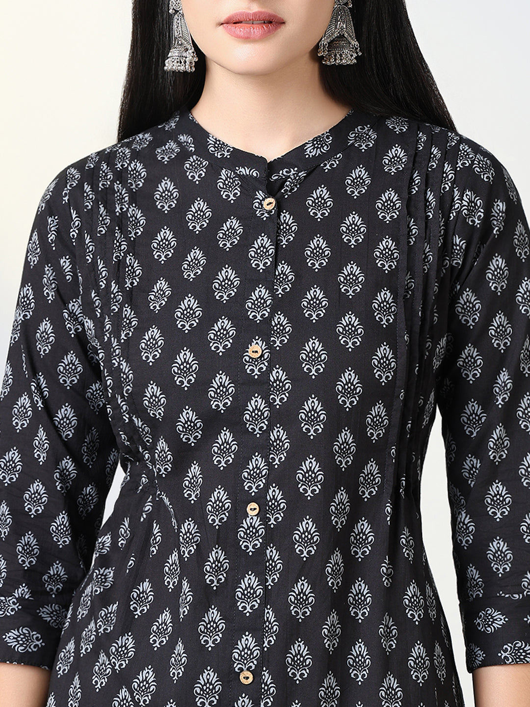 Women Black Ethnic Motifs A Line Kurta