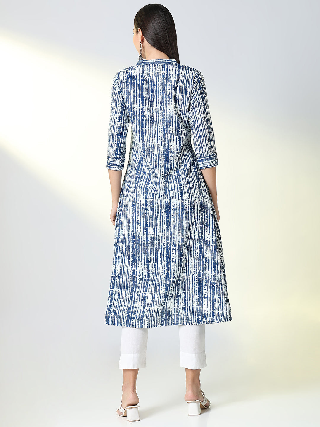 Women Blue Striped A Line Kurta