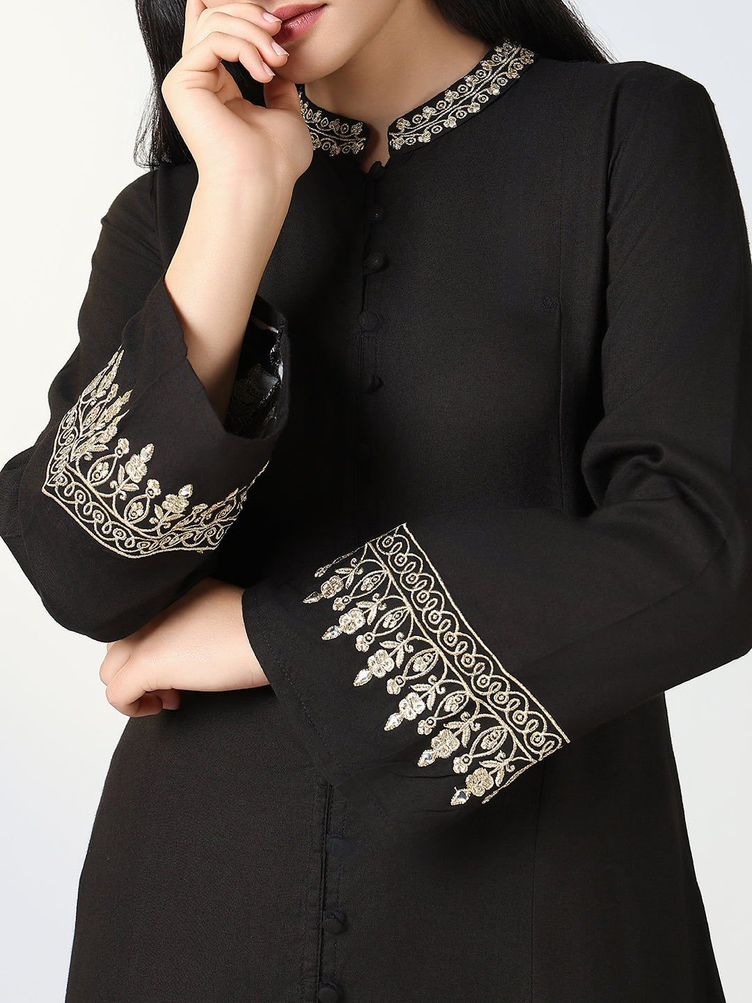 Women Black Solid A Line Kurta Set with Dupatta