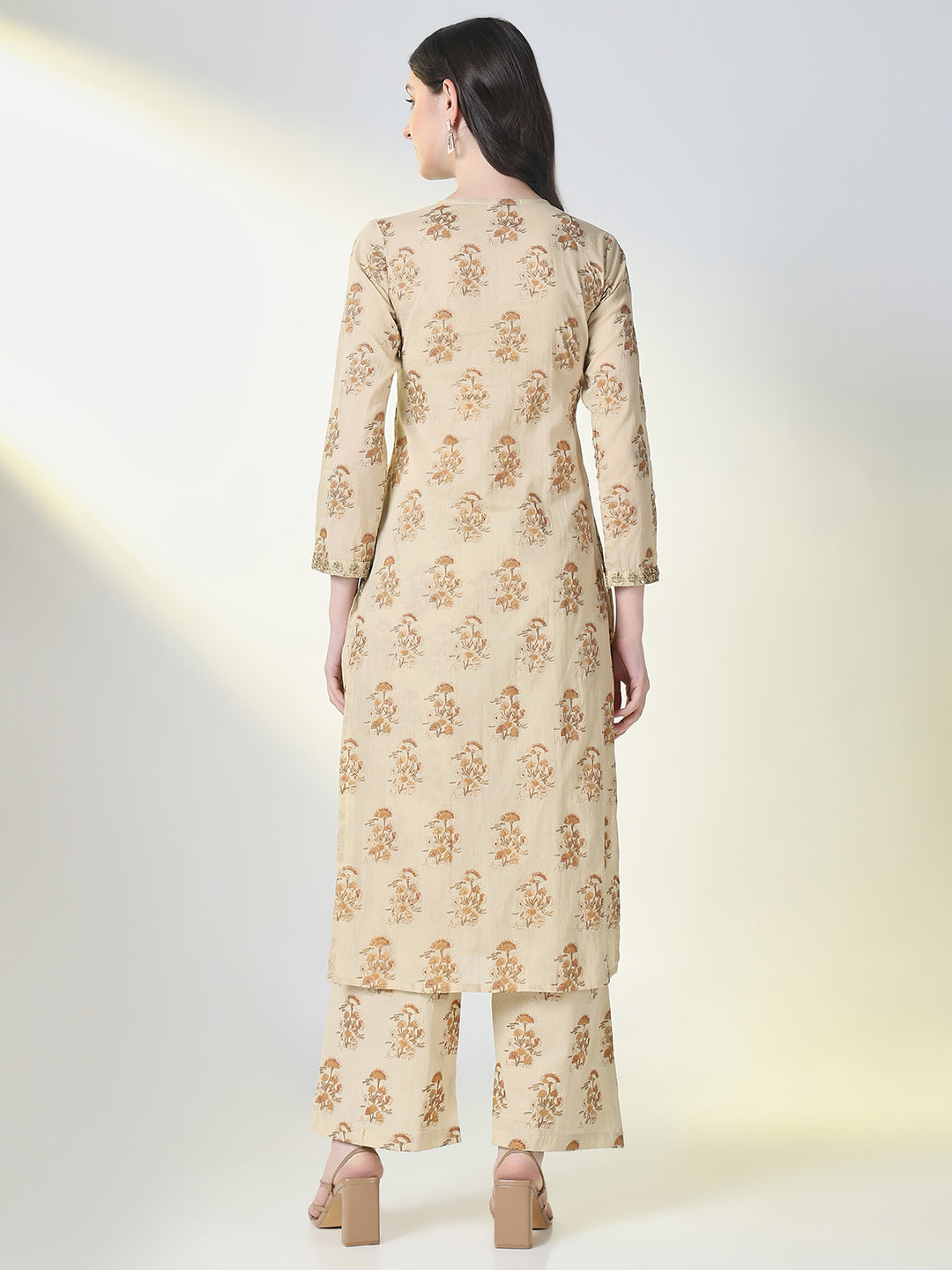 Women Beige Graphic A Line Kurta Set