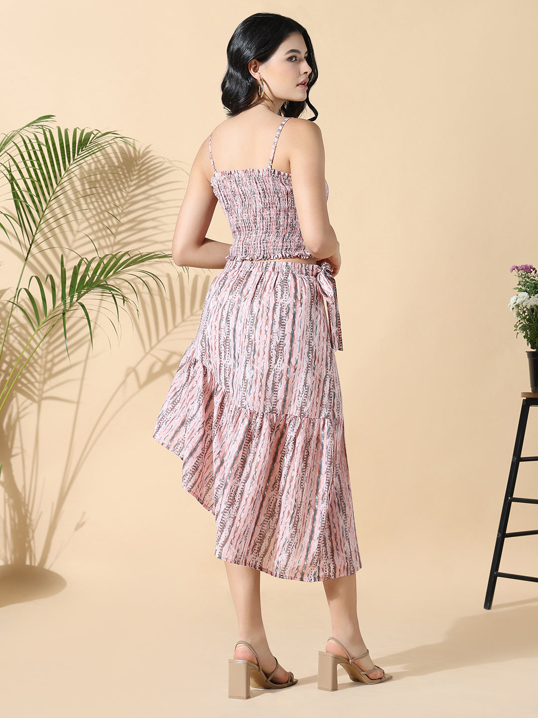 Women Peach Printed Top with Skirt Co-ords Set