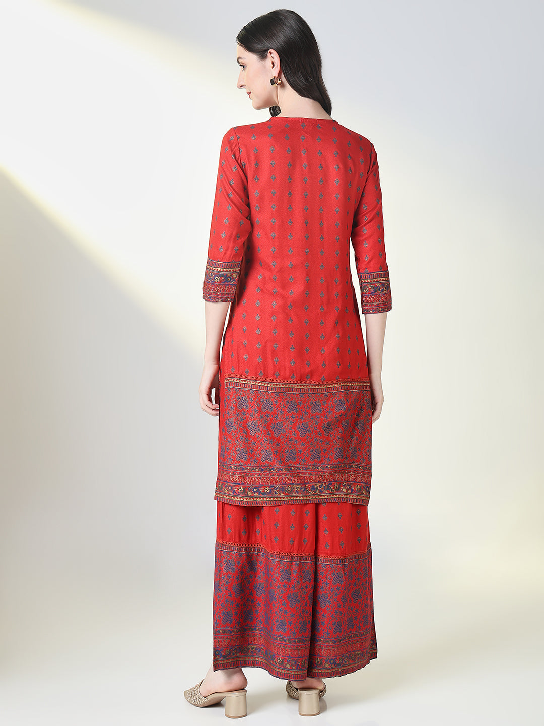 Women Red Graphic Straight Kurta Set