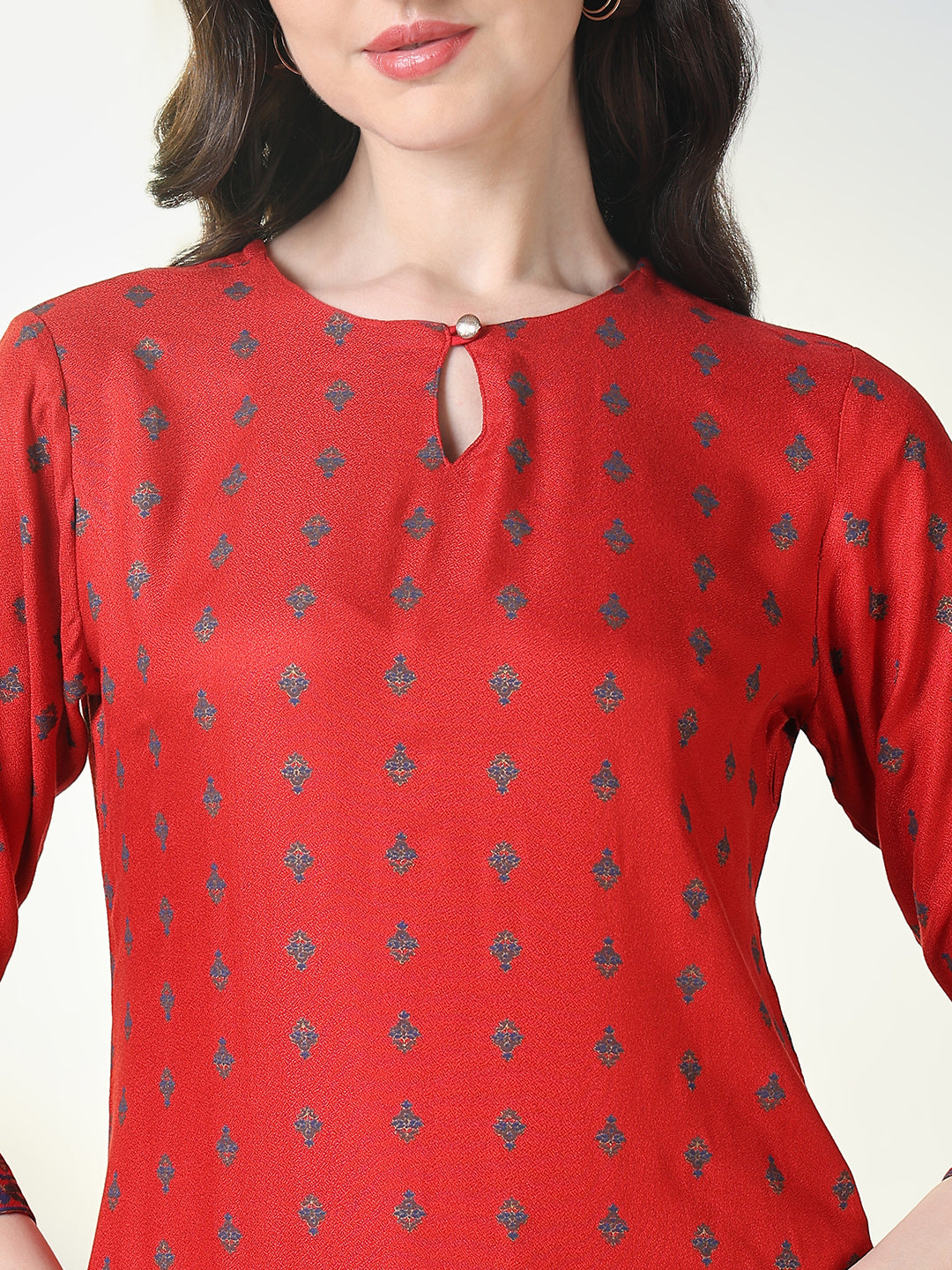 Women Red Graphic Straight Kurta Set