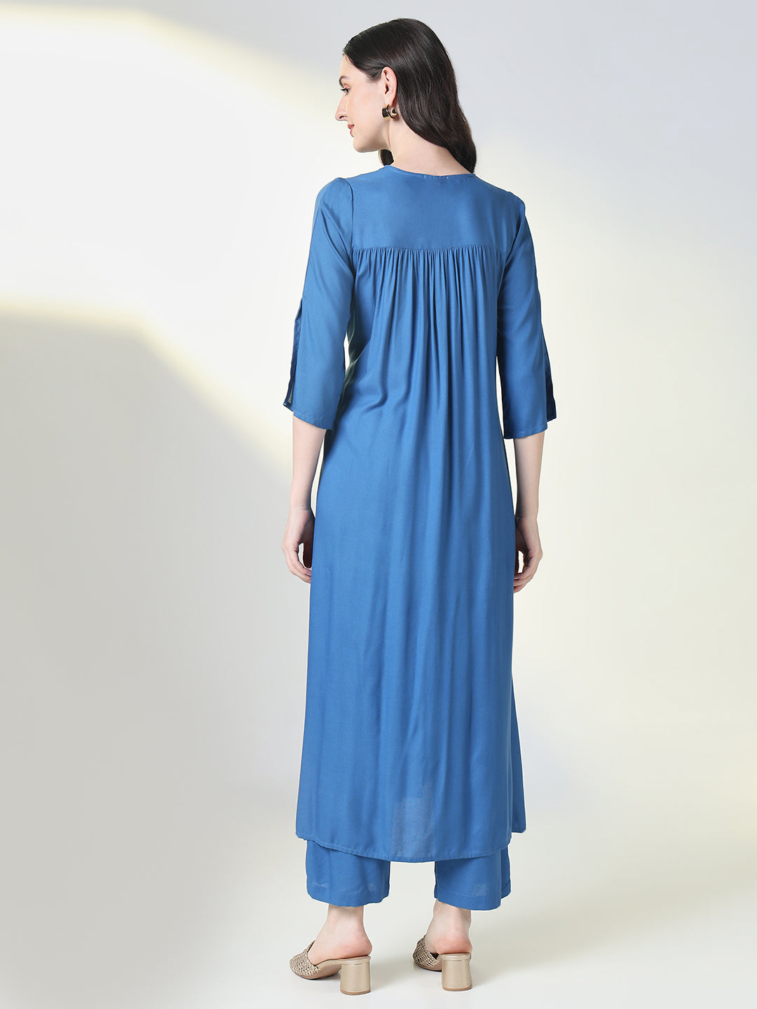 Women Blue Solid A Line Kurta Set