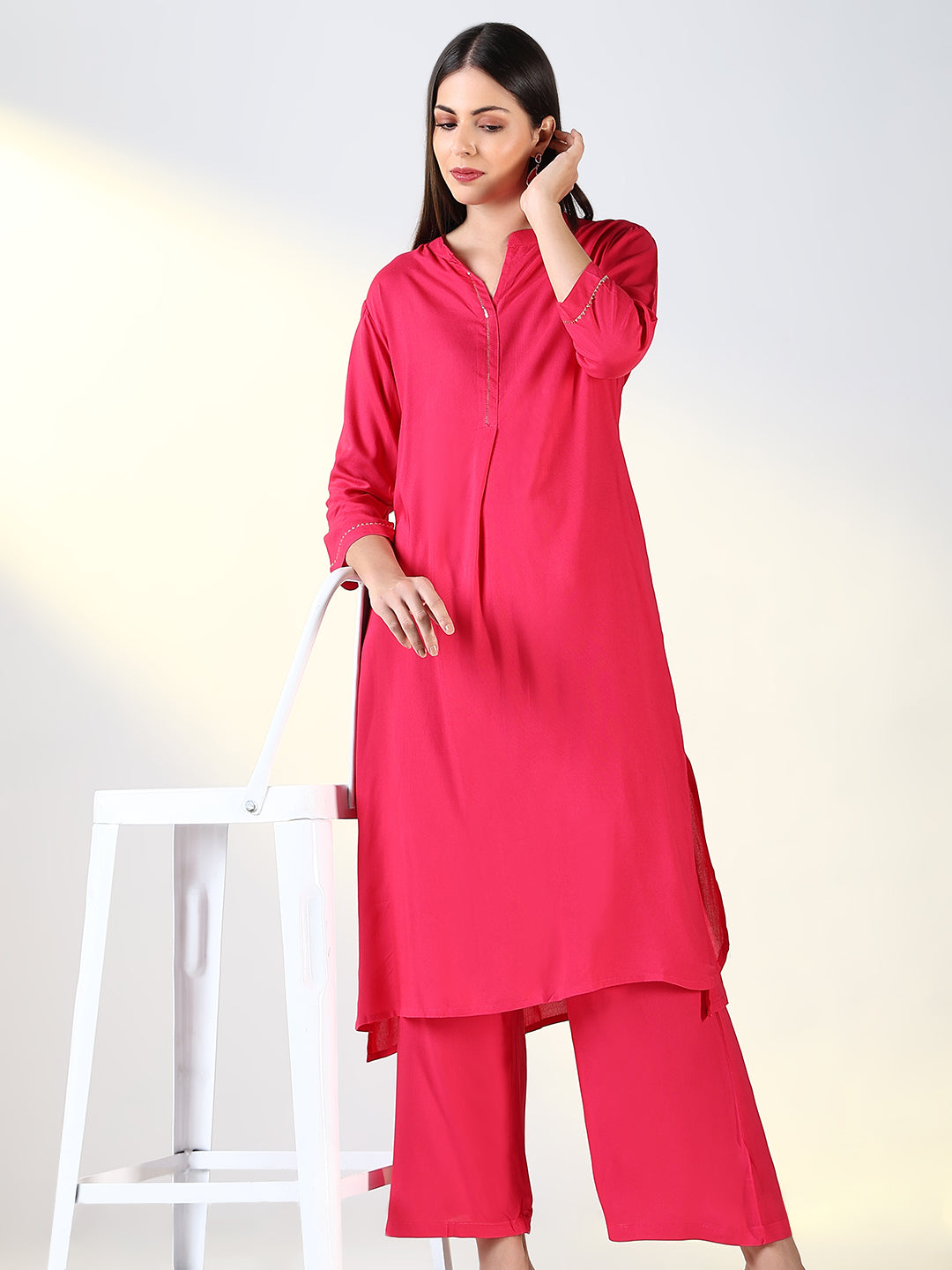 Women Pink Solid A Line Kurta Set