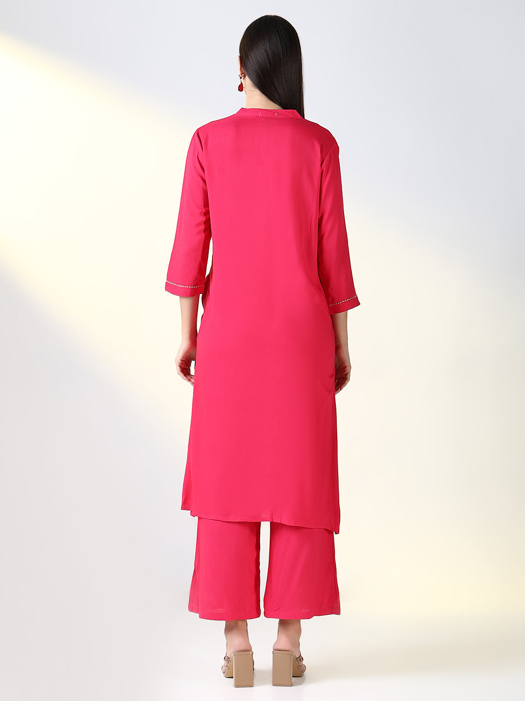 Women Pink Solid A Line Kurta Set