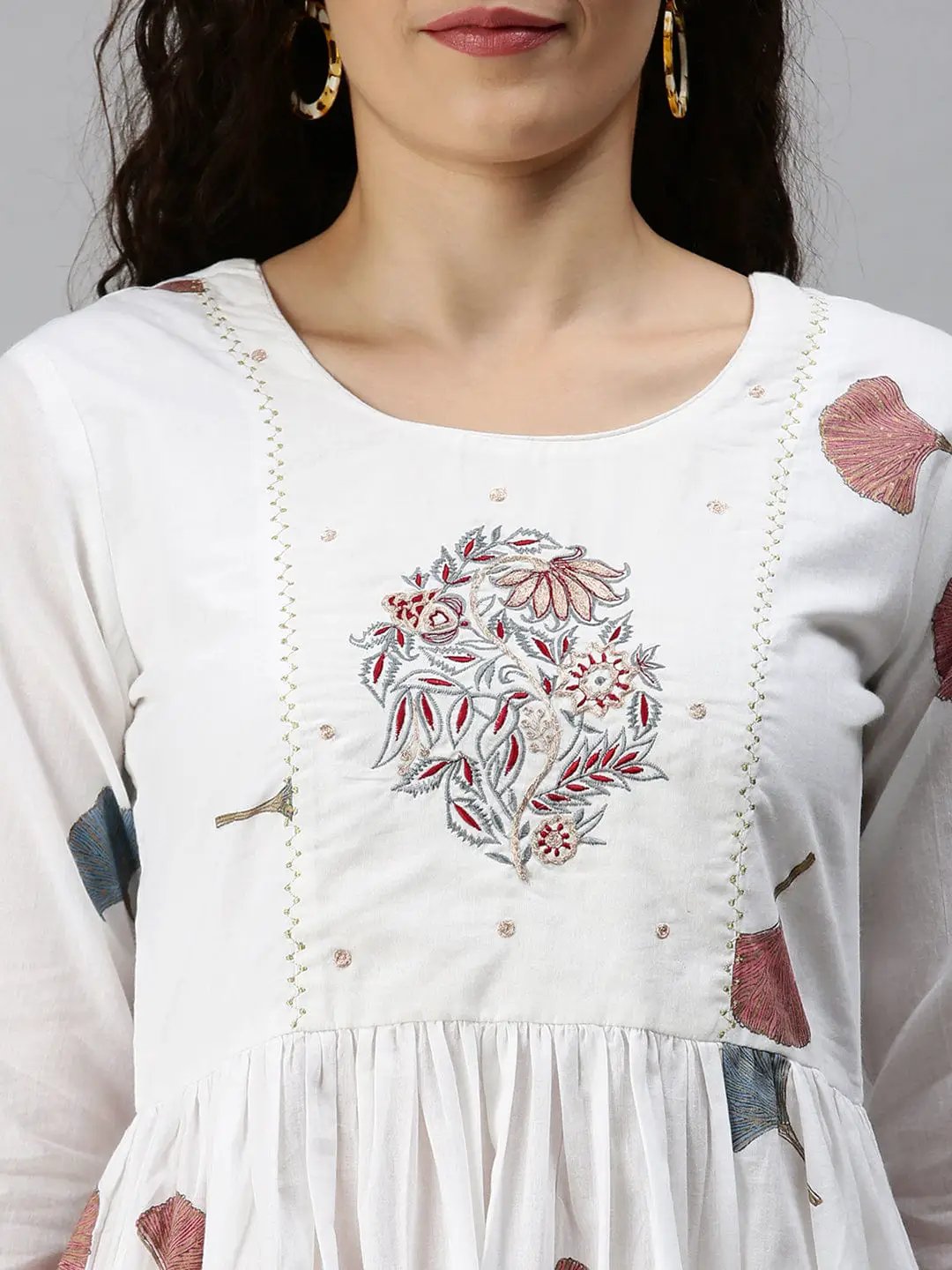 Women's Printed White Anarkali Kurta