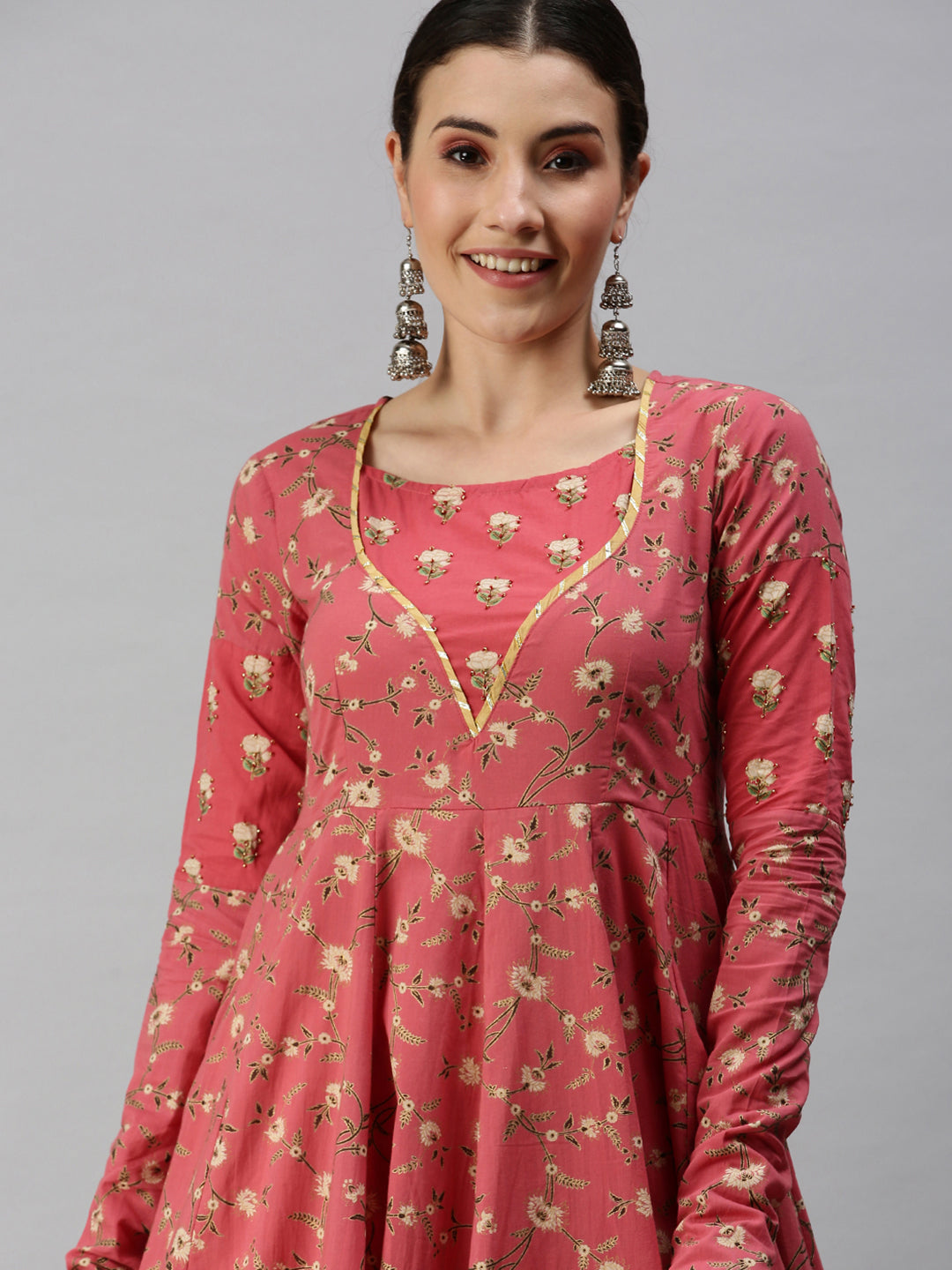 Women Printed Pink Anarkali Kurta