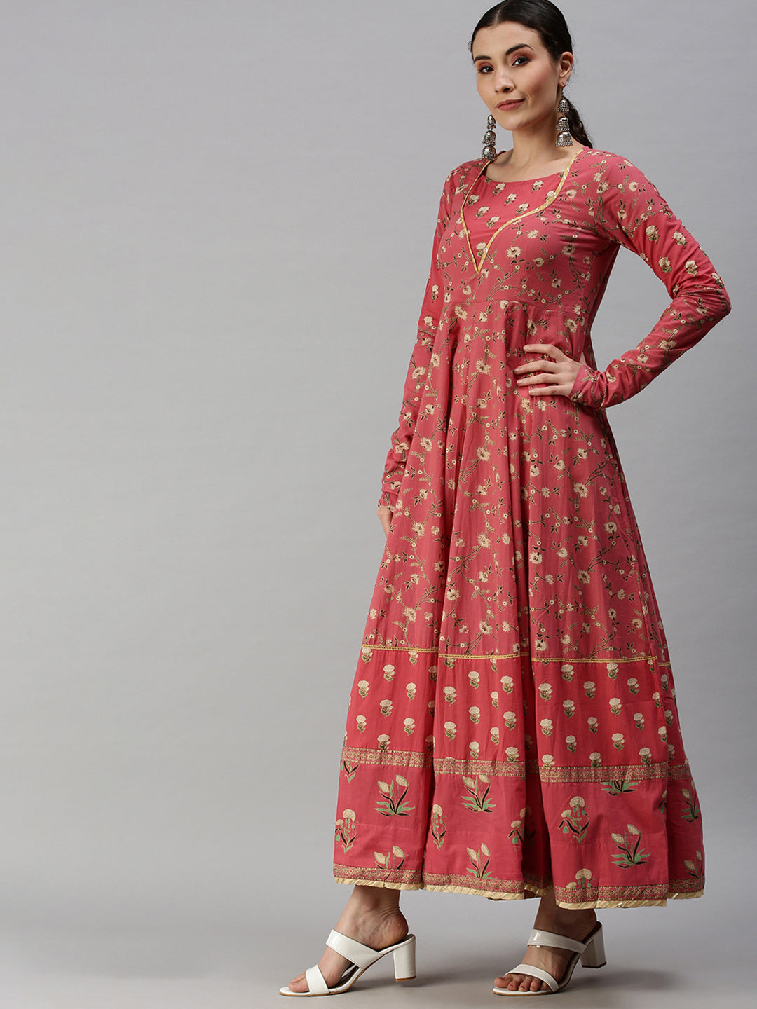 Women Printed Pink Anarkali Kurta