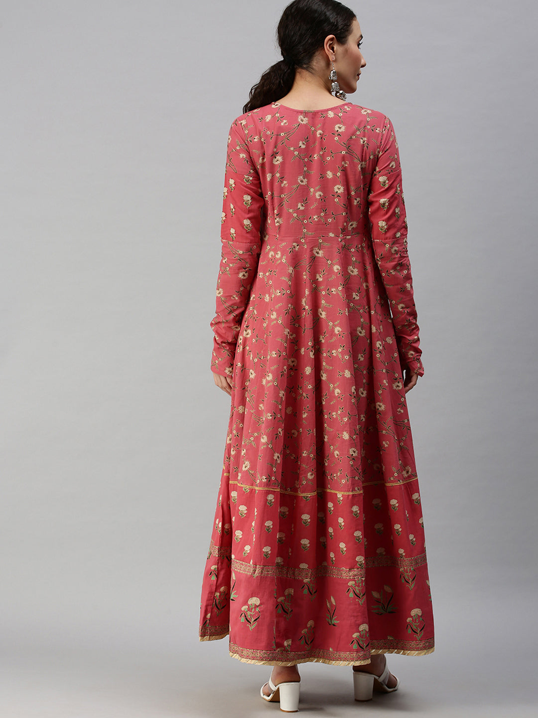 Women Printed Pink Anarkali Kurta