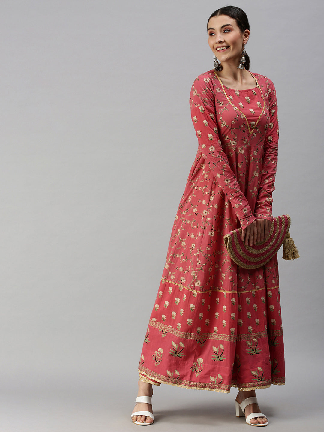 Women Printed Pink Anarkali Kurta