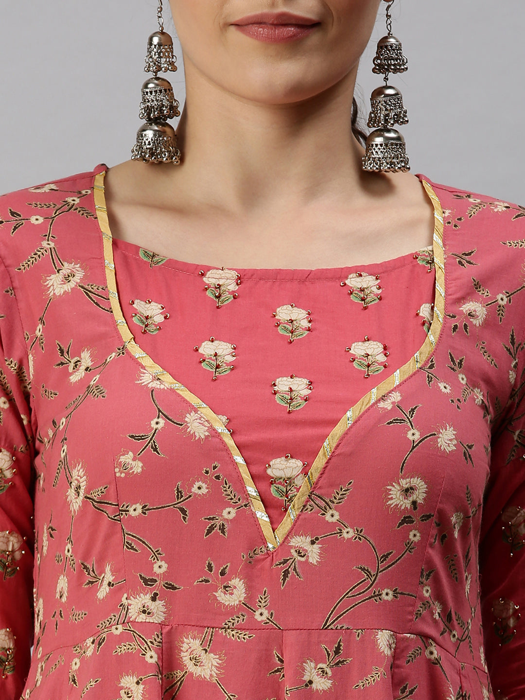 Women Printed Pink Anarkali Kurta