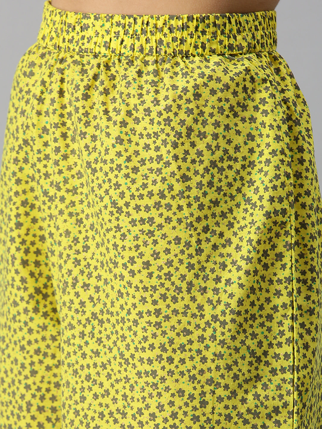 Women V-Neck Floral Yellow Anarkali Kurta and Trouser