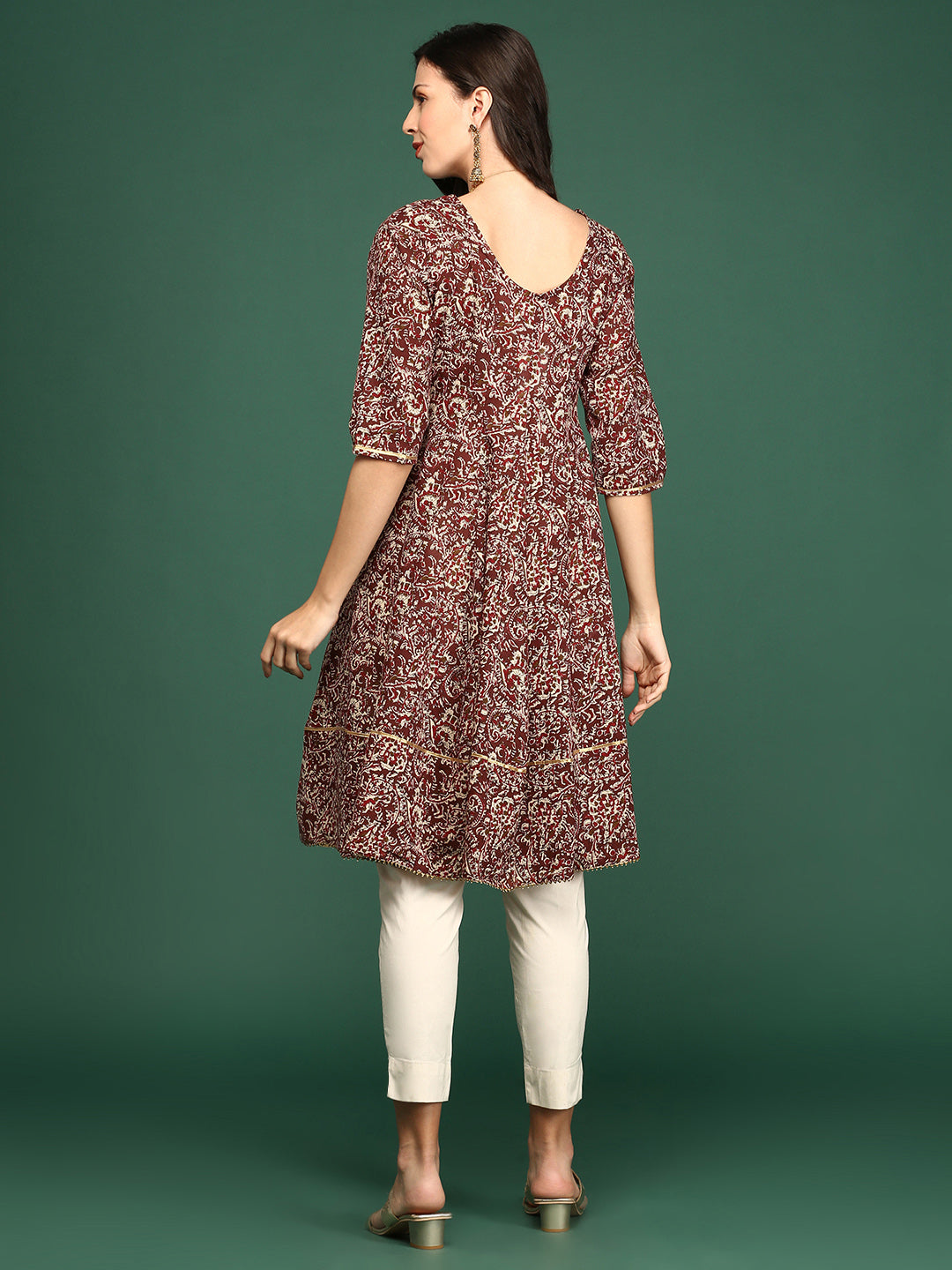 Women Printed Maroon A Line Kurti