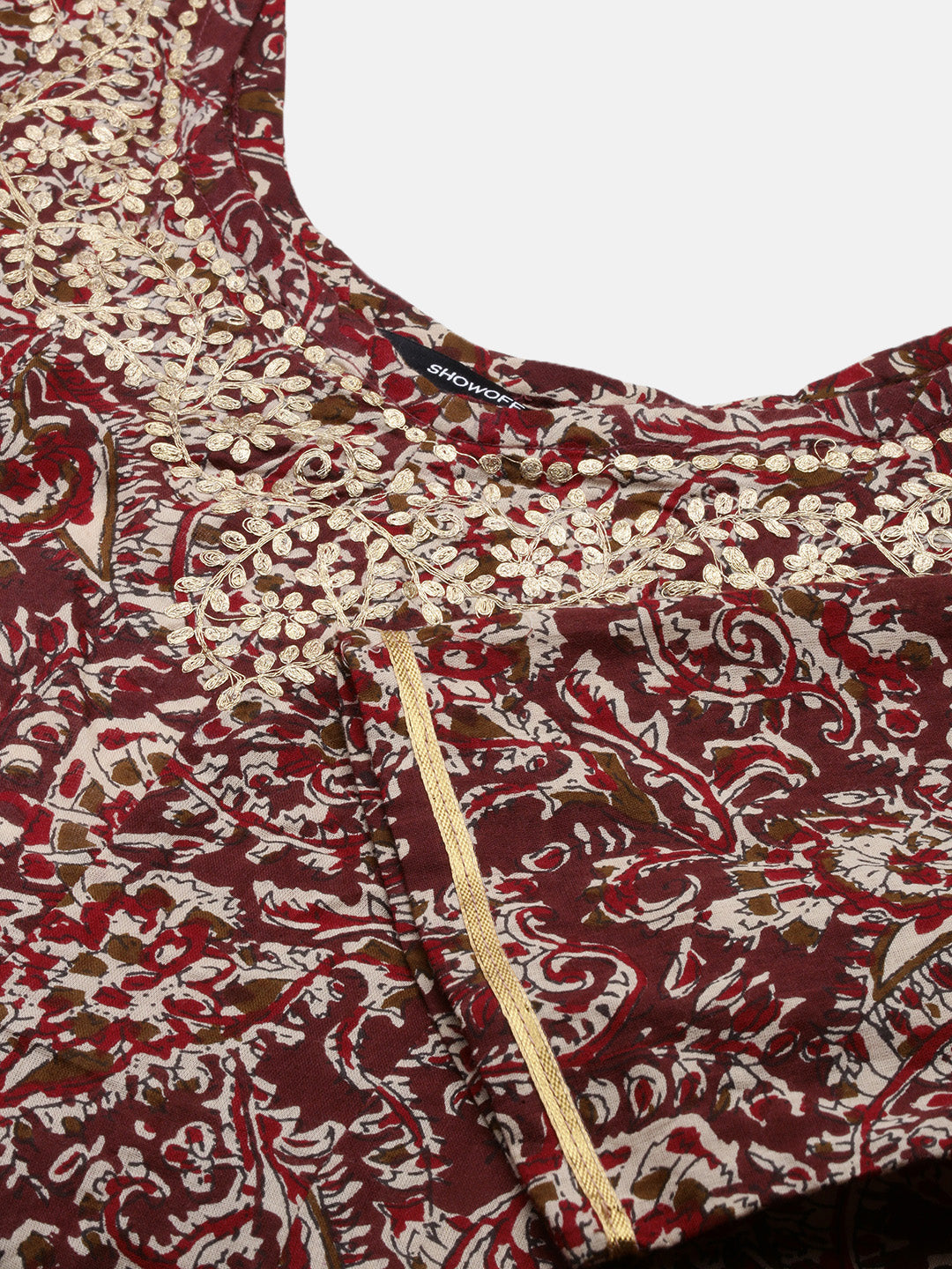 Women Printed Maroon A Line Kurti