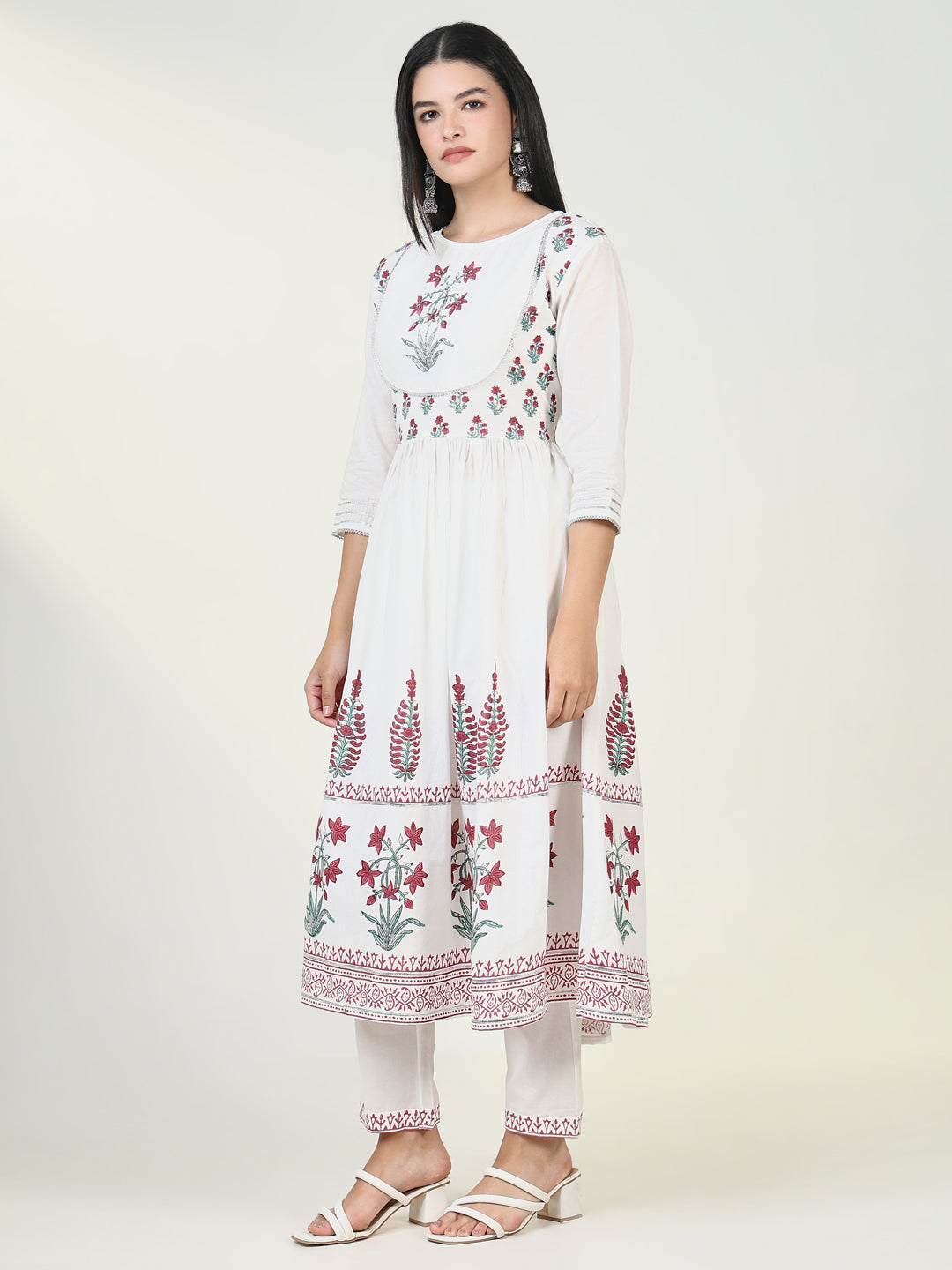 Women Graphic White Anarkali Kurta Set with Dupatta