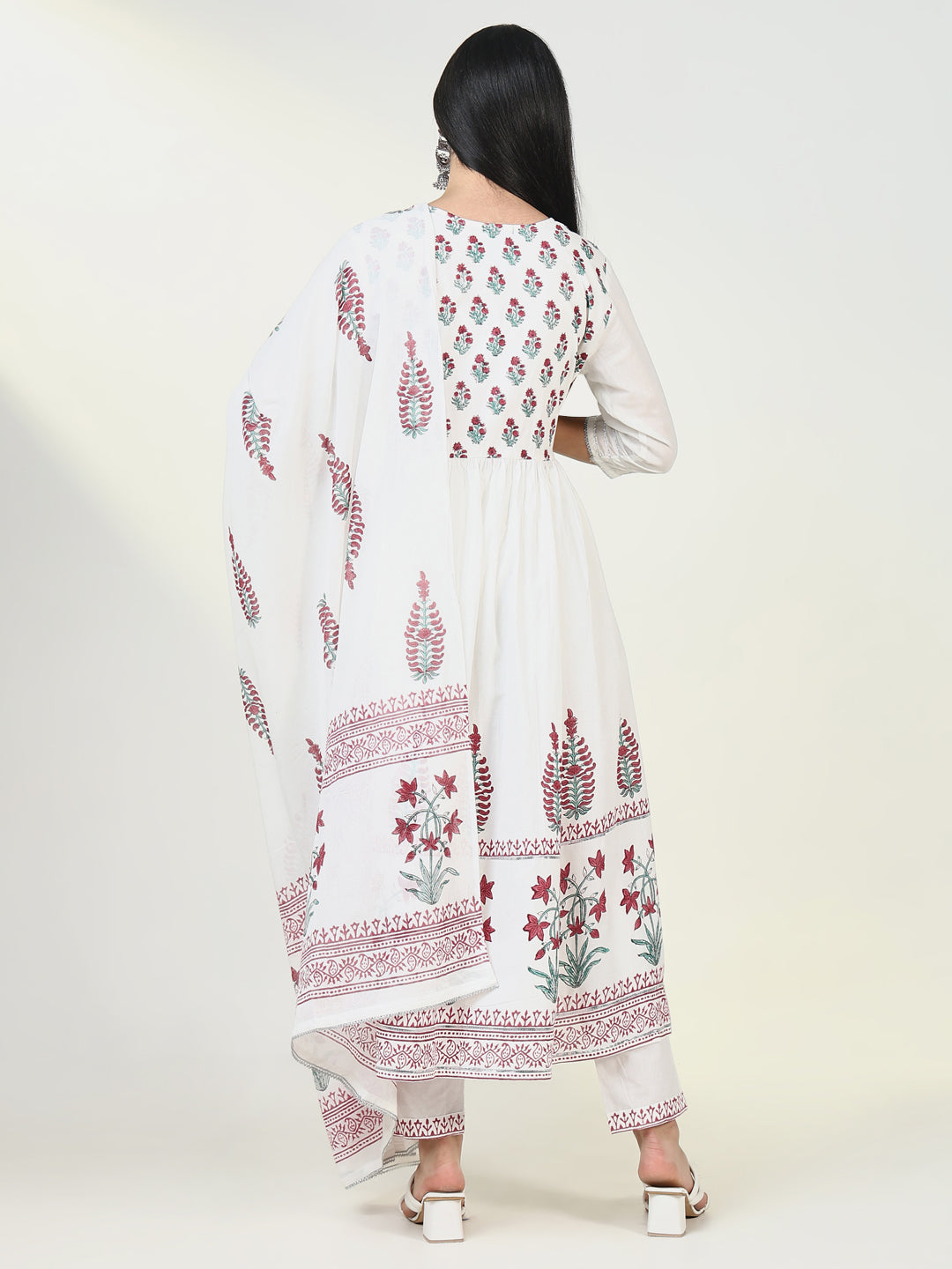 Women Graphic White Anarkali Kurta Set with Dupatta