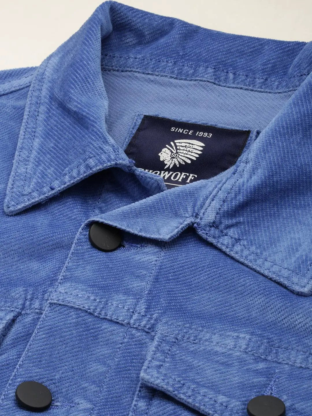 Men's Spread Collar Solid Blue Open Front Jacket