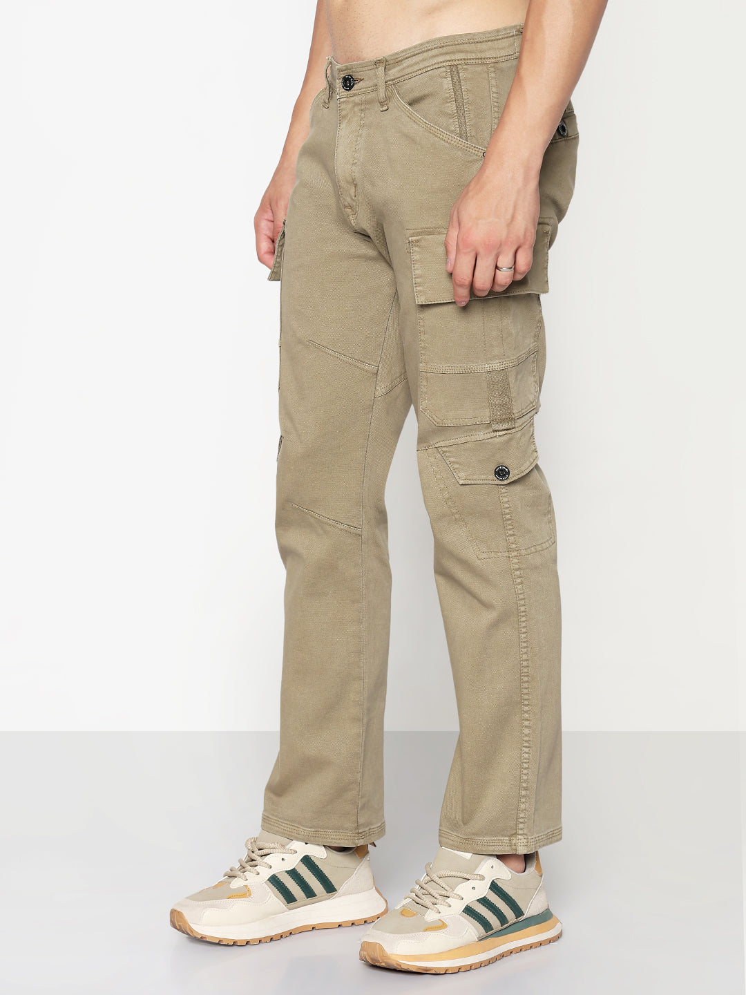 Men's Khaki Straight Fit Cargo Jeans