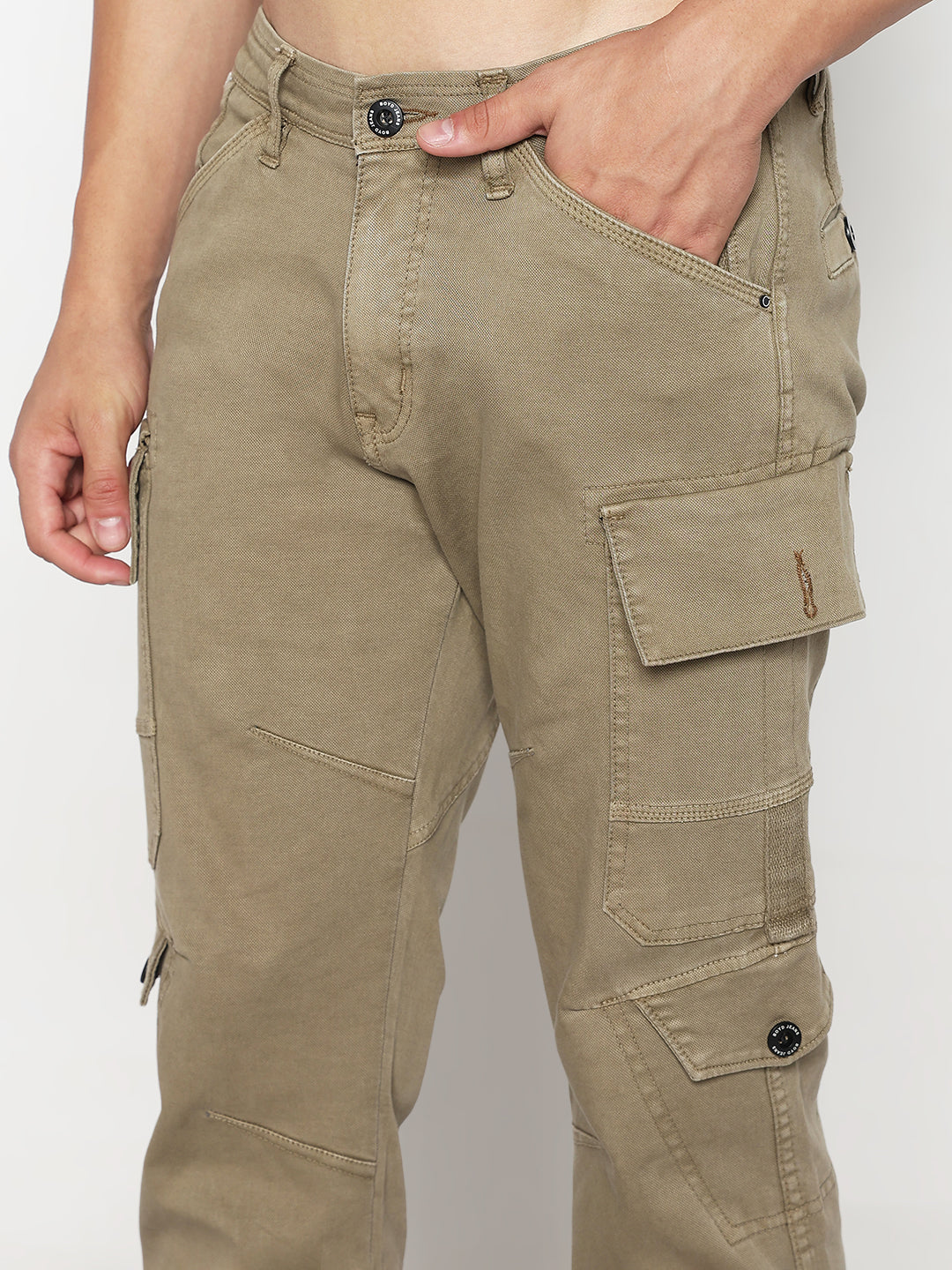 Men's Khaki Straight Fit Cargo Jeans