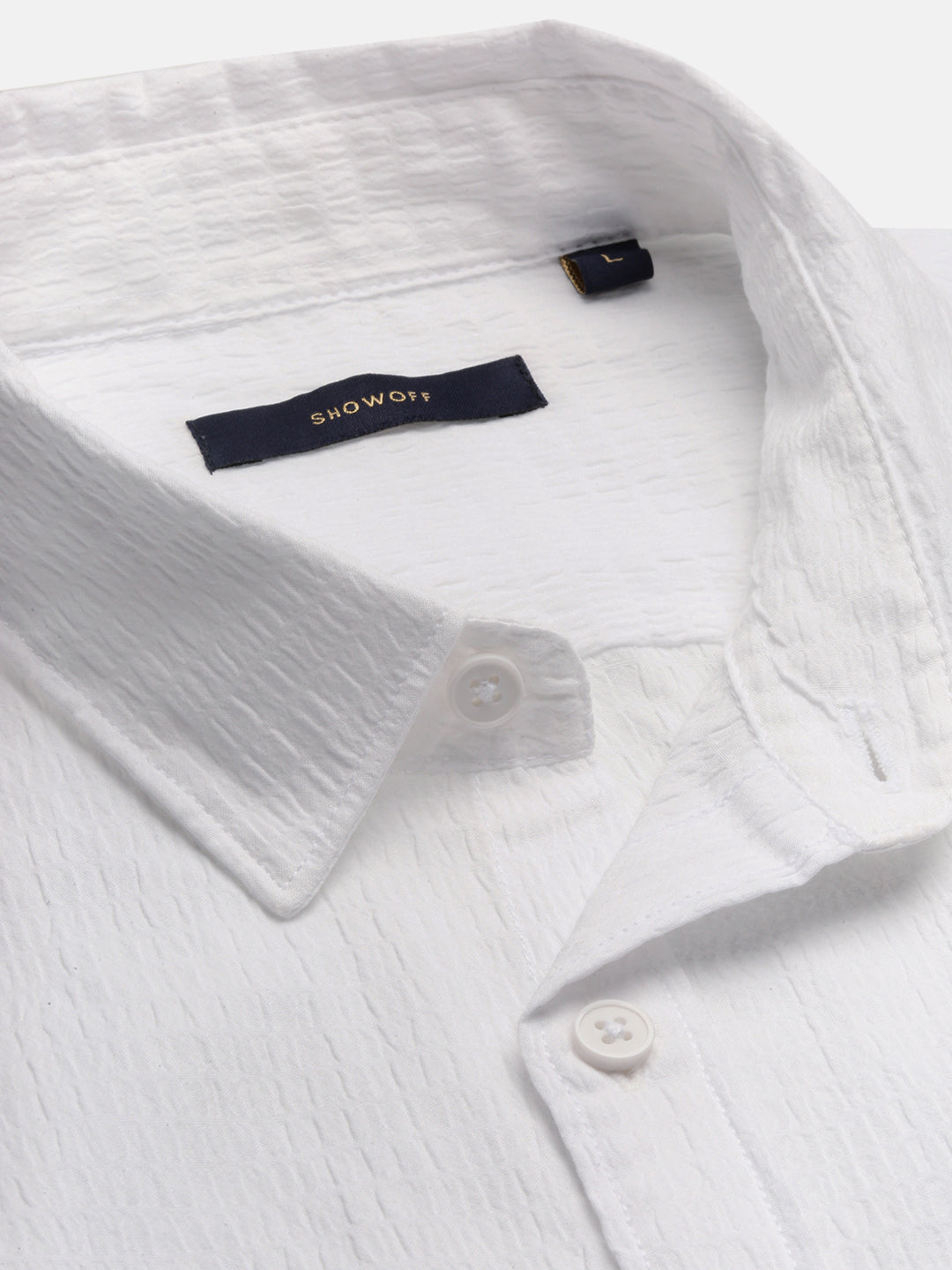 Men Spread Collar Solid Slim Fit White Shirt