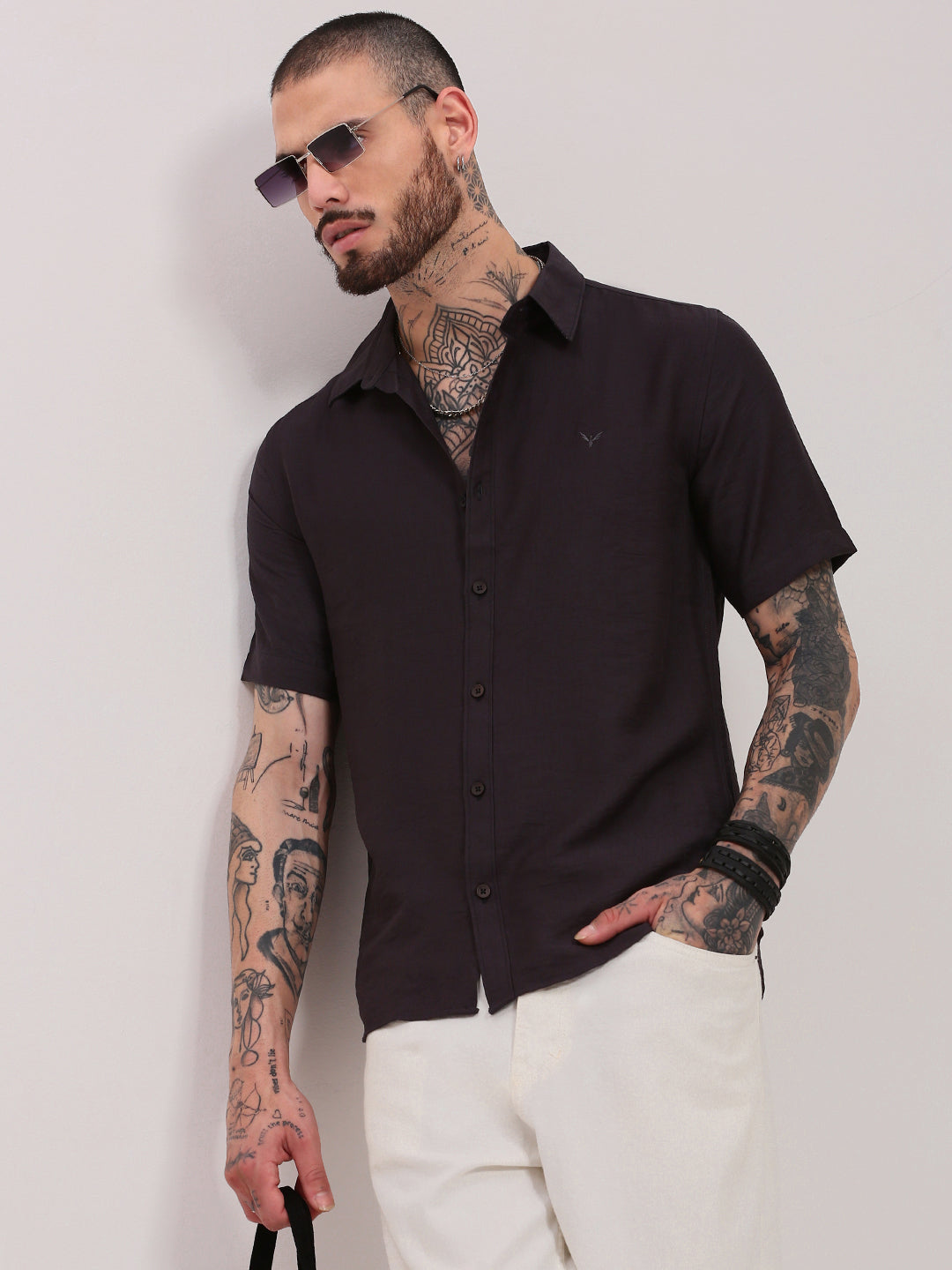 Men Grey Solid Slim Fit Shirt